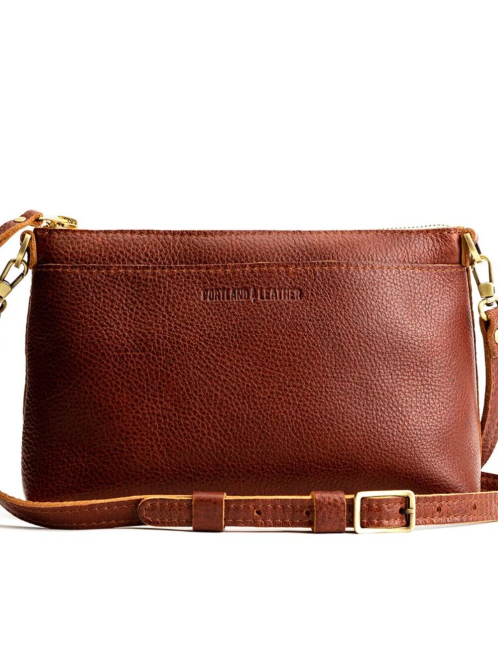 Portland Leather Large Poppy Purse - Brown Crossbody Zip Top Bag